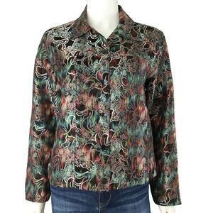 Chico's Silk Paisley Jacquard Jacket Size M Iridescent Button Up Whimsigoth BOHO